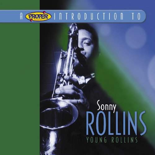 Sonny Rollins playing saxophone, album cover with green and blue background.