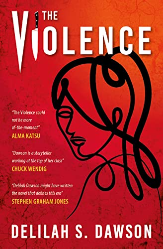 Red book cover with black line-art portrait of a woman’s face.