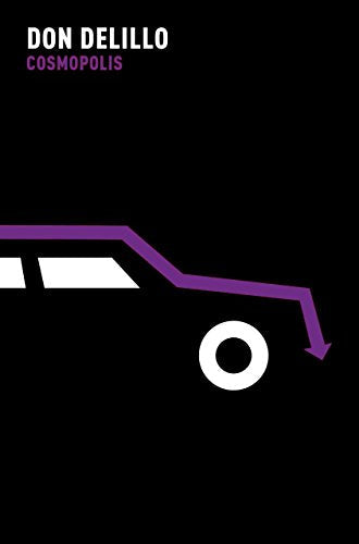 Black book cover with white and purple abstract car design.