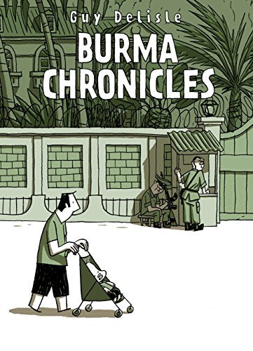 “Burma Chronicles” book cover: illustrated scene with people and soldiers.