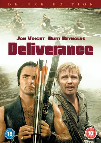 Deliverance DVD cover featuring Jon Voight, Burt Reynolds, and a river scene.
