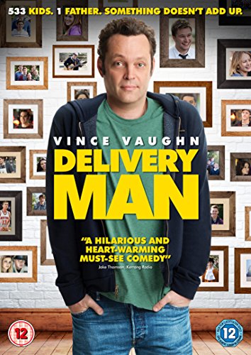 DVD cover for "Delivery Man" featuring Vince Vaughn surrounded by photos.