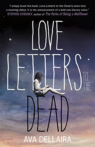 Book cover with a girl floating in a starry night sky, titled "Love Letters to the Dead".
