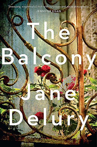 Book cover: "The Balcony" with ornate ironwork and red flowers.