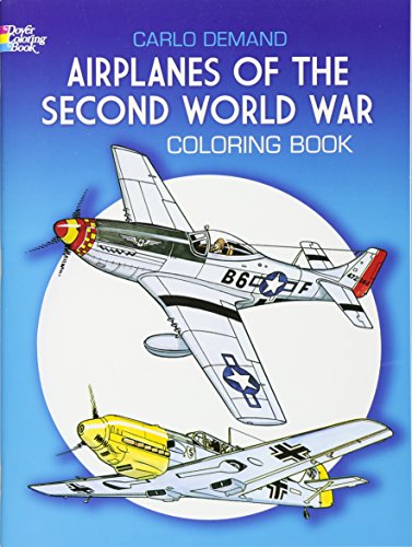 Cover of a coloring book featuring WWII airplanes, including a P-51 Mustang.