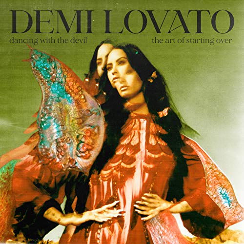Demi Lovato album cover, featuring a double exposure and colorful fabrics.