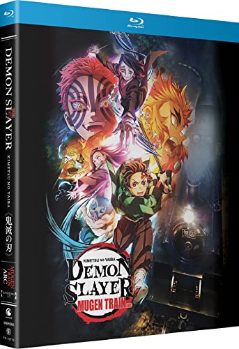 “Demon Slayer” Blu-ray case featuring characters with vibrant hair and swords.