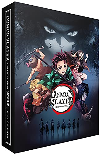 “Demon Slayer” Blu-ray cover featuring anime characters and a large demon face.