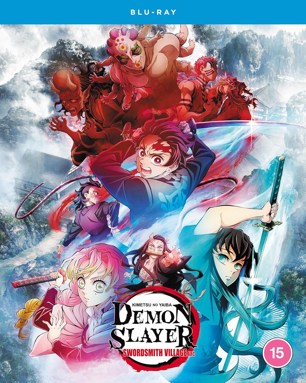 “Demon Slayer” Blu-ray cover featuring characters in action against demons.