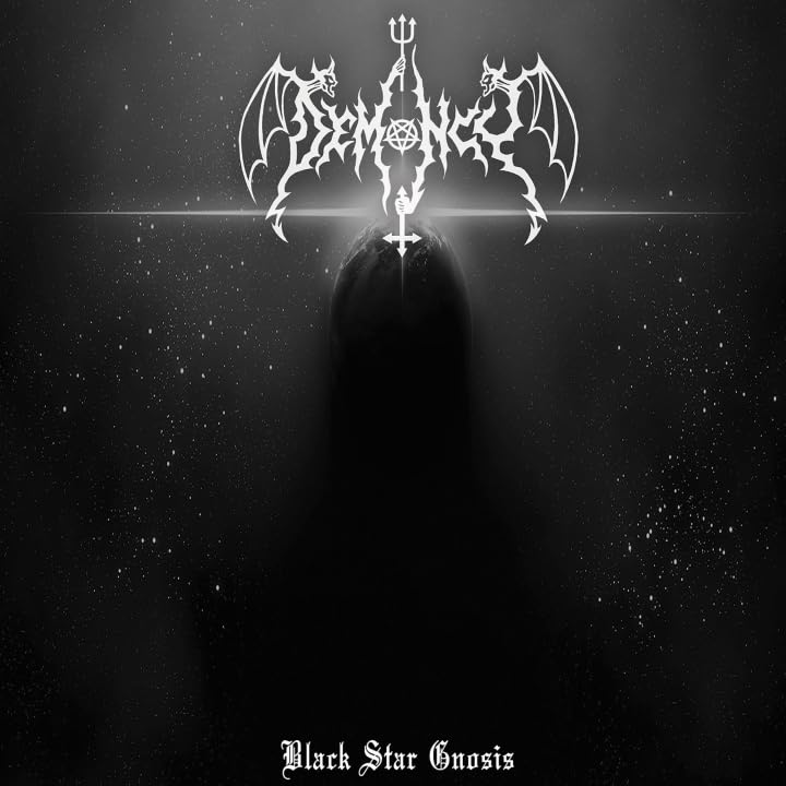 Black and white album cover featuring a dark planet against a starry space background.