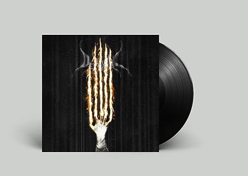 Vinyl record with cover art of a flaming, skeletal hand.