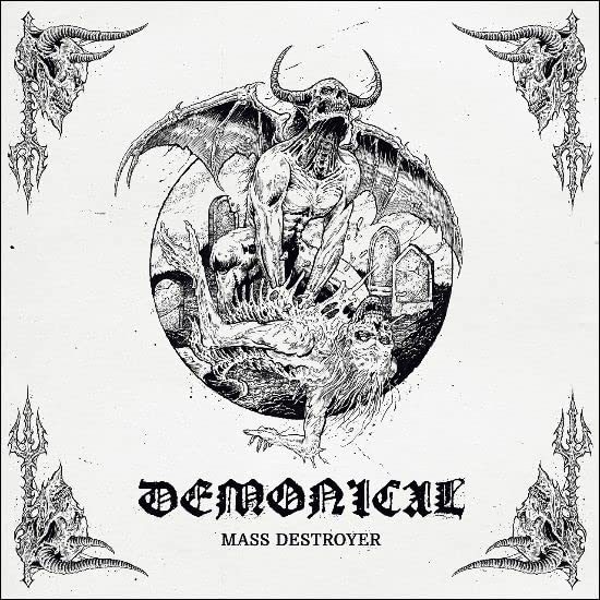 Black and white CD cover with demonic figure and graveyard scene.