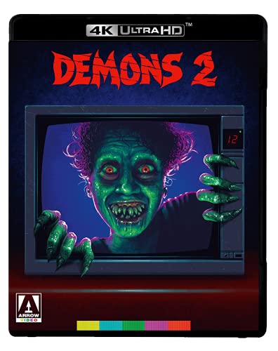 Demons 2 4K Ultra HD Blu-ray cover featuring a green monster emerging from a television.
