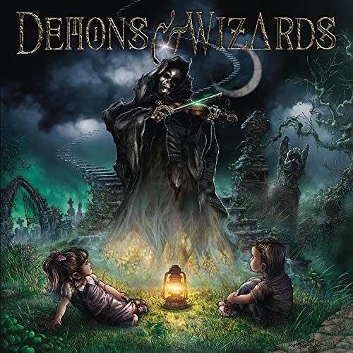 Album cover: hooded figure playing violin with children in a graveyard.