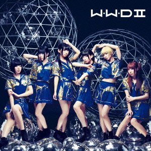 Six women in blue and gold outfits pose before a disco ball.