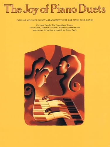Sheet music cover, “The Joy of Piano Duets,” with illustrated faces and hands.