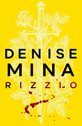 Yellow book cover with a sketched sword, roses, and red droplets.