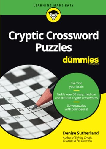 Book cover: "Cryptic Crossword Puzzles for Dummies" with a pencil and grid.