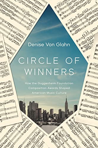 Book cover: “Circle of Winners” with sheet music and a city skyline.