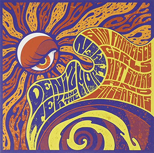 Psychedelic album cover with a sun, eye, and swirling text in orange and yellow.