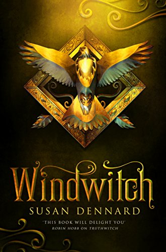 Book cover: "Windwitch" features a golden bird emblem on a dark background.