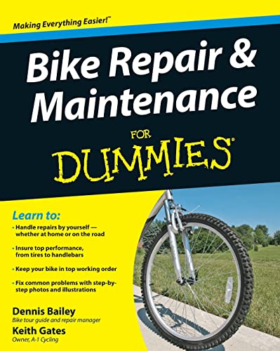 Book cover: "Bike Repair & Maintenance For Dummies" with a bicycle image.