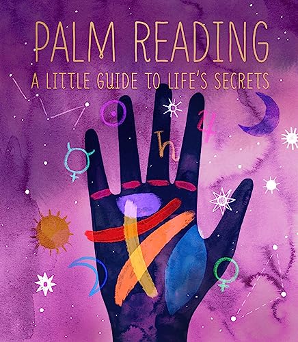 Book cover with a dark hand illustration against a purple watercolor background with celestial symbols.