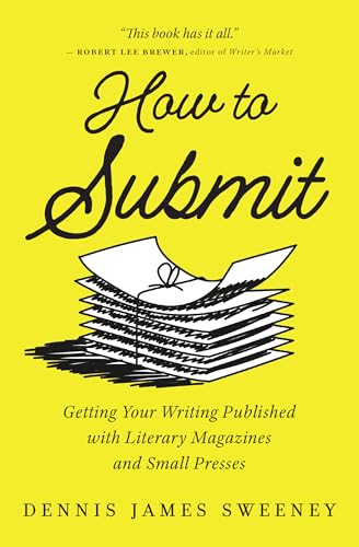Yellow book cover with stacked papers and black script title: "How to Submit".