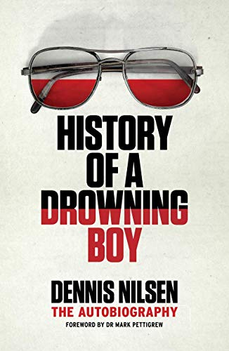 Book cover: "History of a Drowning Boy" with red and black text, glasses.
