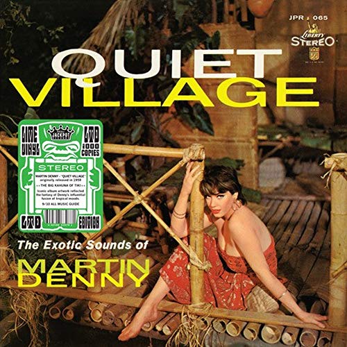 Vinyl record cover: "Quiet Village" by Denny Martin, featuring a woman in red.