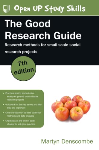 Book cover: "The Good Research Guide," 7th edition, with apples.