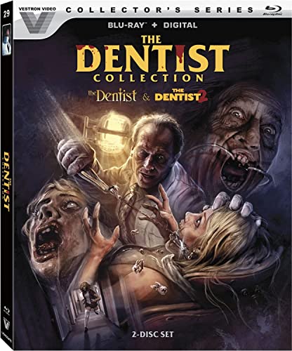 Blu-ray cover for "The Dentist Collection" featuring a menacing dentist and victims.