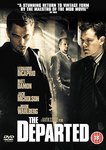 DVD cover for “The Departed” featuring Leonardo DiCaprio, Matt Damon, and Jack Nicholson.