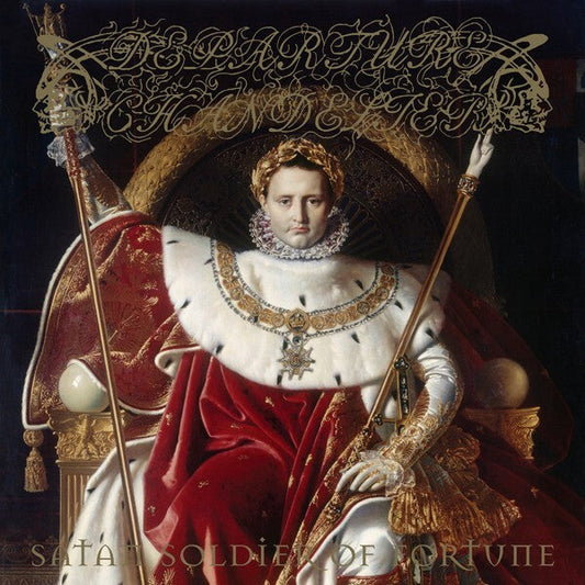 Painting of a man in regal attire, resembling Napoleon, holding a staff.