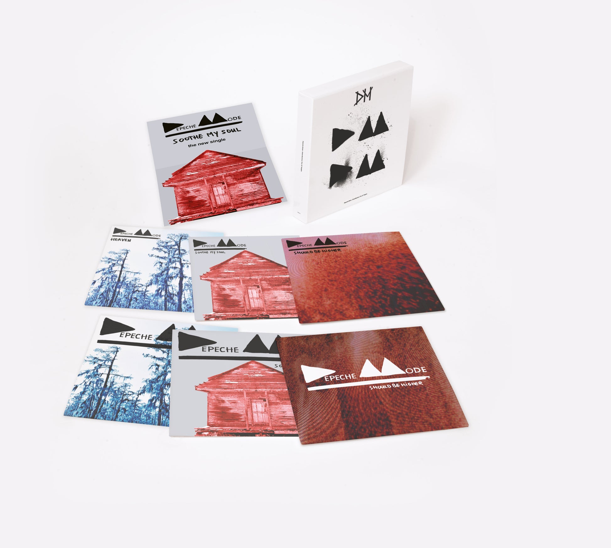 Depeche Mode “Delta Machine” vinyl with red cabin and forest imagery.