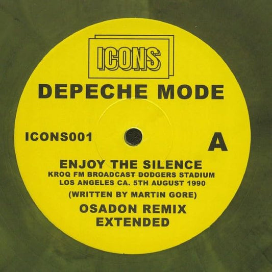 Yellow vinyl record label with "Depeche Mode" and "Enjoy The Silence" text.