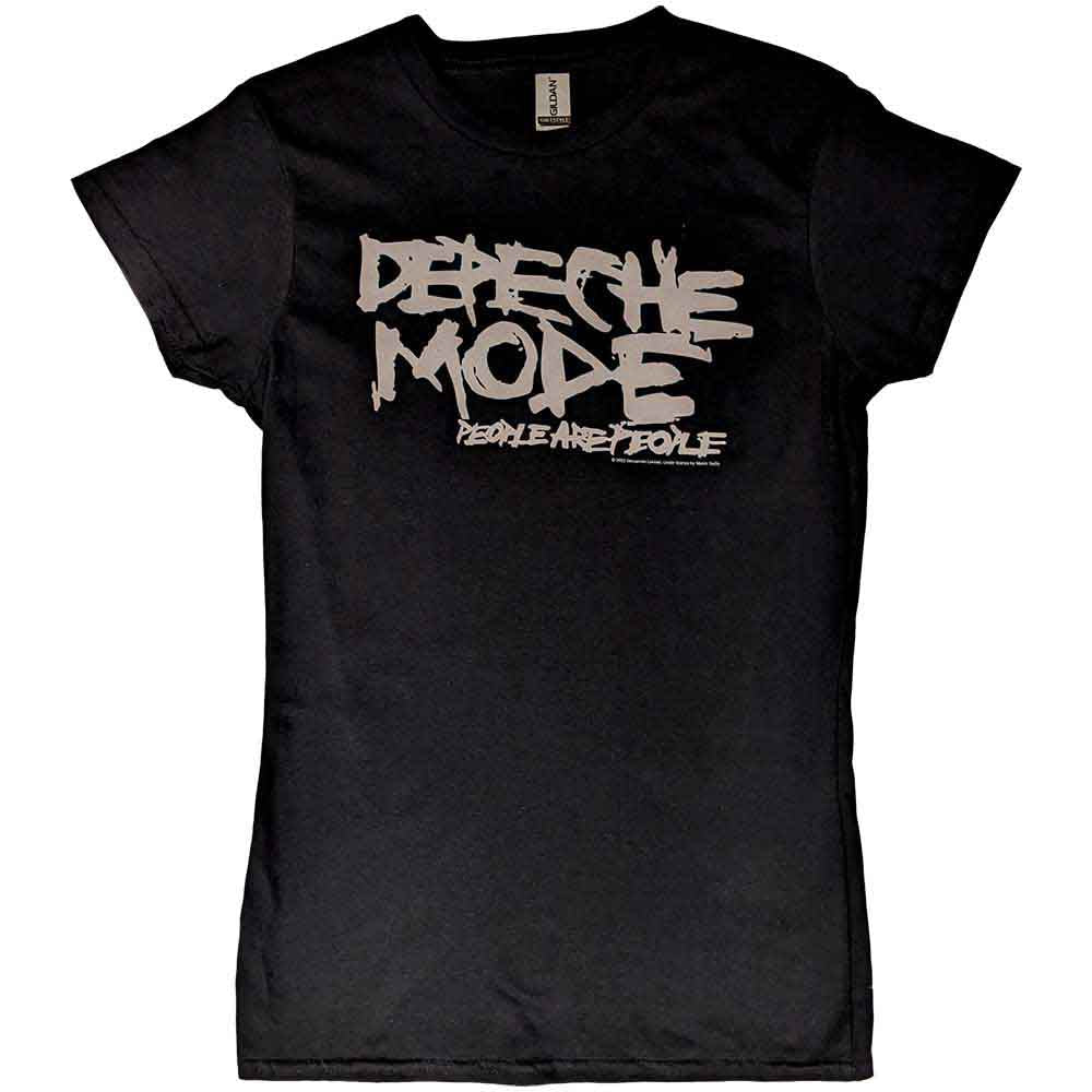 Black Depeche Mode t-shirt with distressed band logo and text.