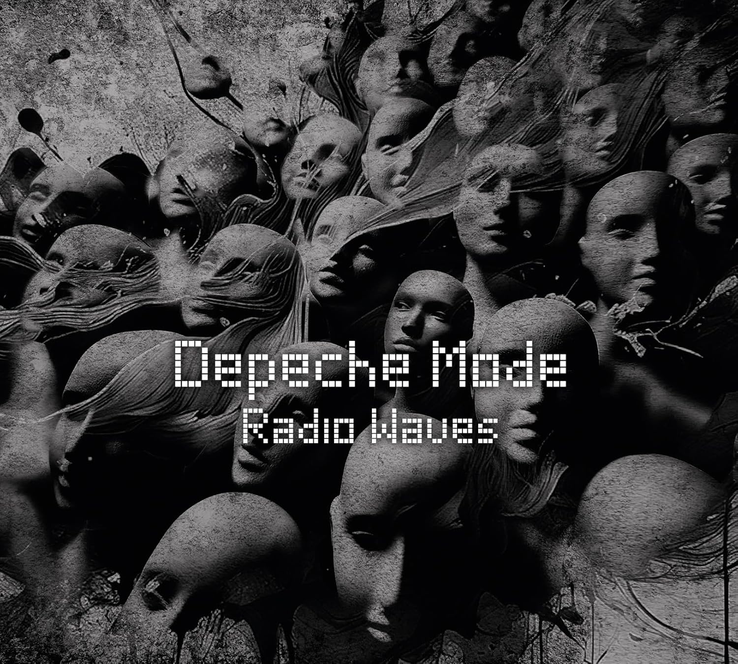 Depeche Mode “Radio Waves” album cover with many distorted faces.