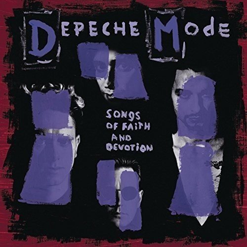 Depeche Mode vinyl album cover with abstract, purple-toned portraits on a black background.