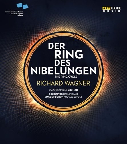 "Der Ring Des Nibelungen DVD cover with gold circle, white and yellow text on dark background."