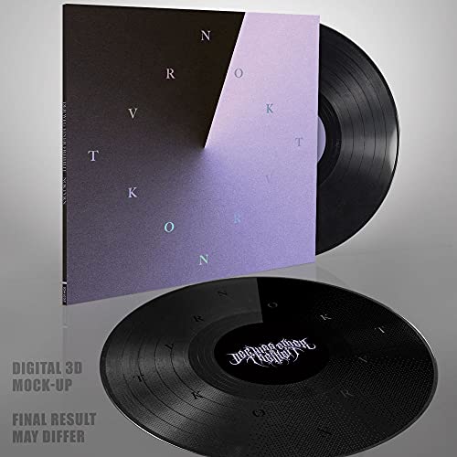 Black vinyl records with a purple and black album cover featuring text.
