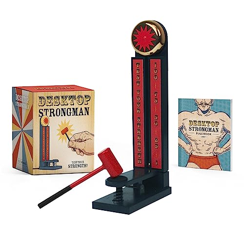 Miniature strength test game with hammer, tower, and rule book.