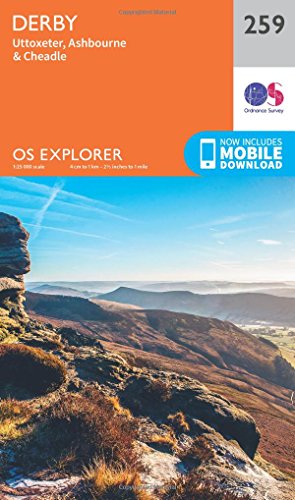 Orange Ordnance Survey Explorer map 259 of Derby countryside.