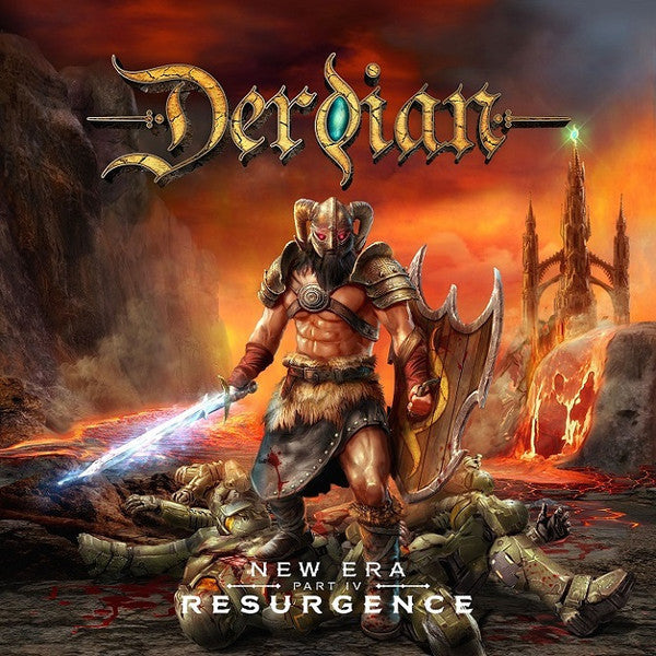 Fantasy art of a warrior with sword and shield amidst ruins.