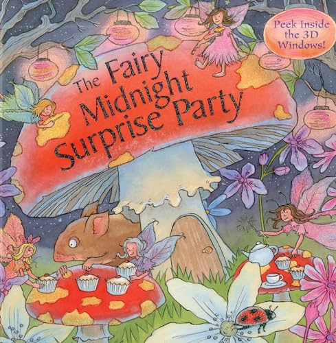 Fairies celebrating a party under a large mushroom, illustrated style.