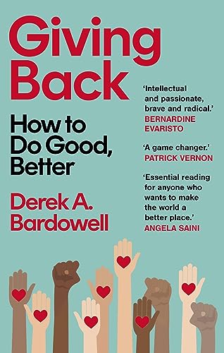 Book cover for Giving Back by Derek A. Bardwell featuring diverse hands holding hearts.
