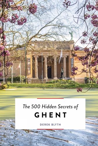 Book cover featuring Ghent architecture framed by blossoming tree branches.