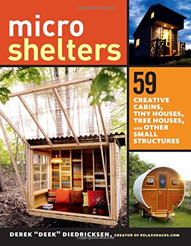 Book cover featuring small, creatively designed cabins and tiny houses.