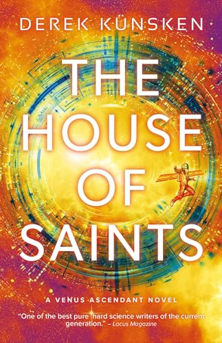 Book cover: “The House of Saints” with a figure in a sci-fi setting.