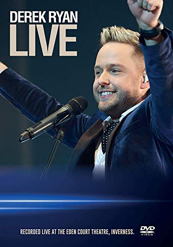 Derek Ryan performing live on stage with a microphone, DVD cover.